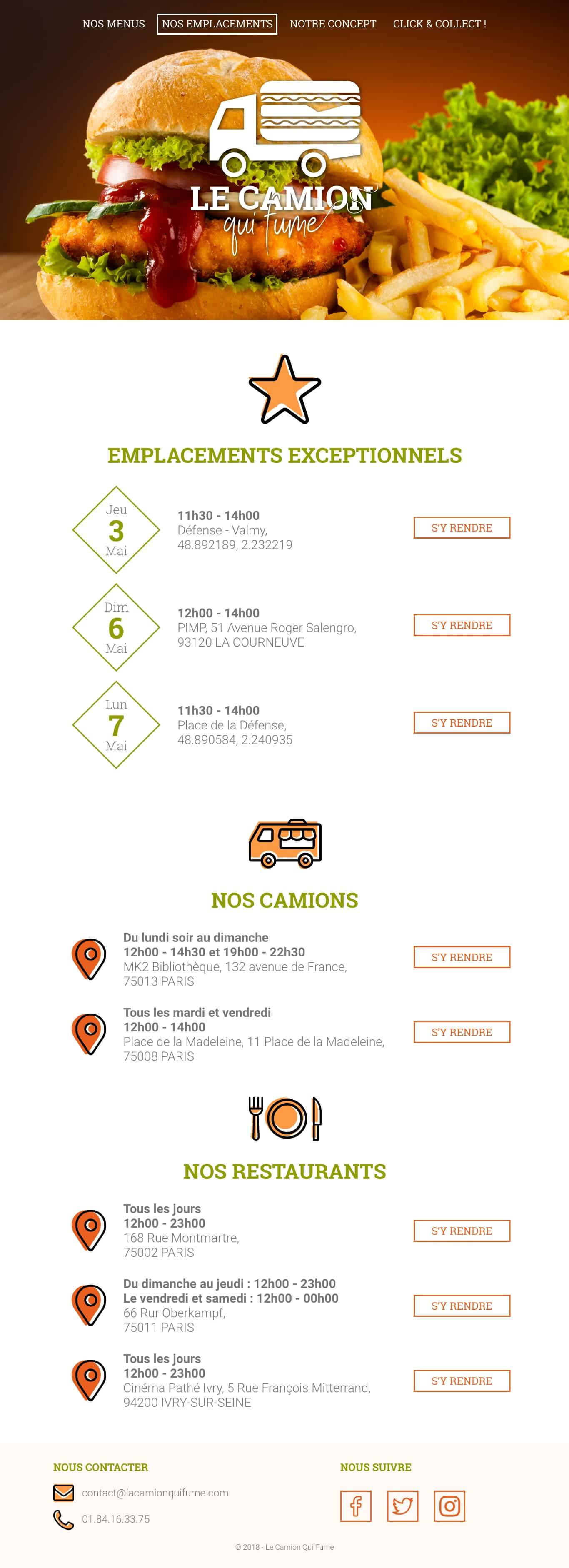 Page des emplacements du site Le Camion qui Fume