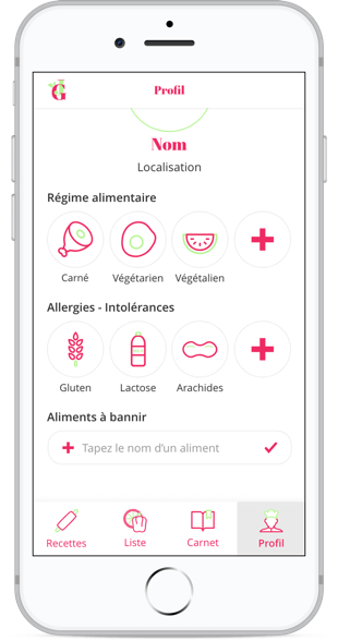 Fonctionnalité Aliments à bannir