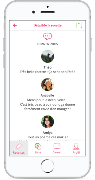 Section commentaires à la fin d'une recette - Première partie