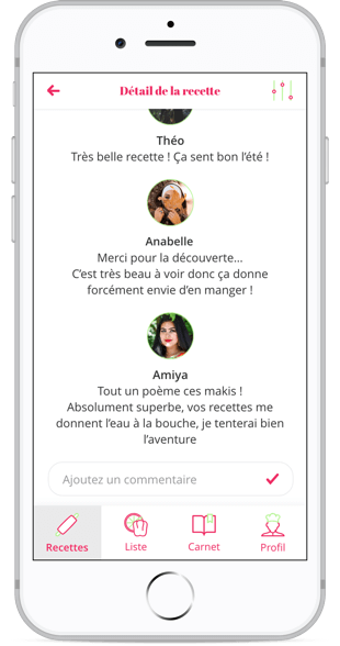 Section commentaires à la fin d'une recette - Deuxième partie