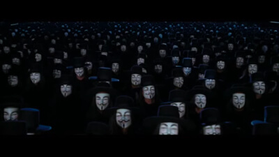 Cinquième extrait : Peuple londonien portant le masque de V